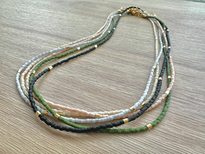 Matte Gold Bar Beaded Necklace | 5 Colour Options