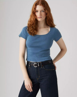 Essential Square Neck Tee | Indigo Rib