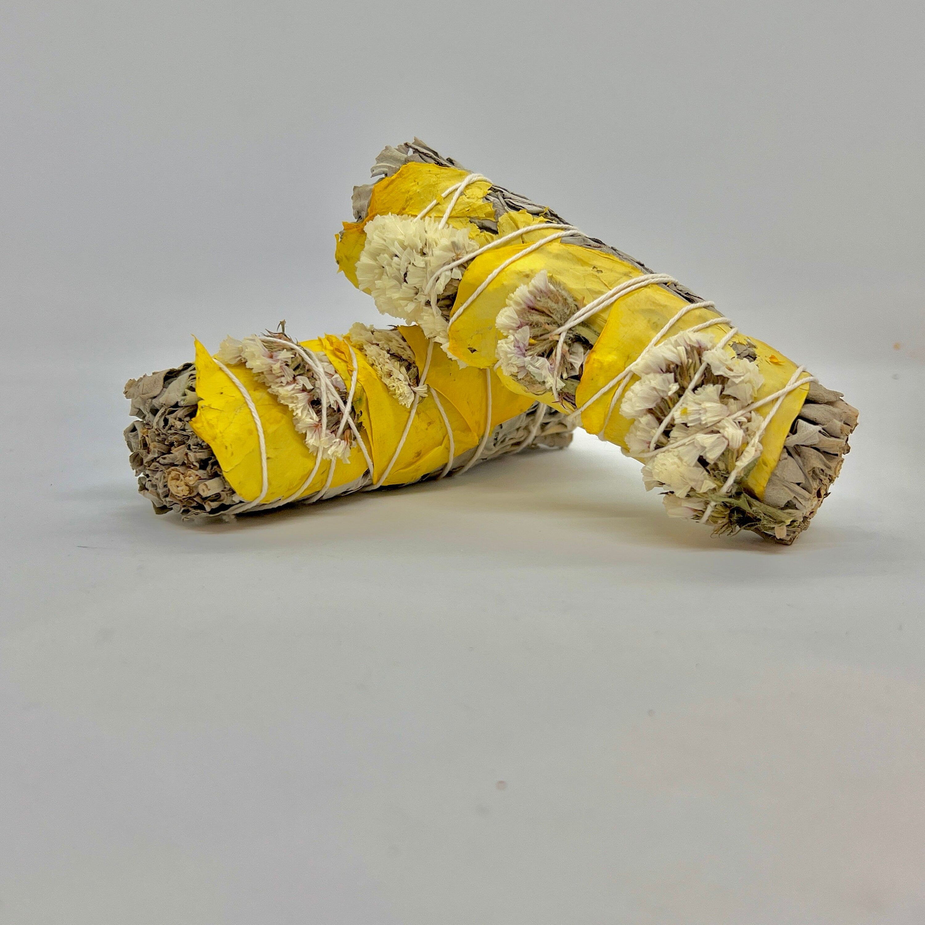 White Sage with Yellow Roses & Statice Flowers Smudge Sticks