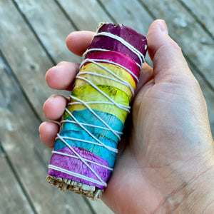 Rainbow Chakra Rose & Sage Smudge Stick